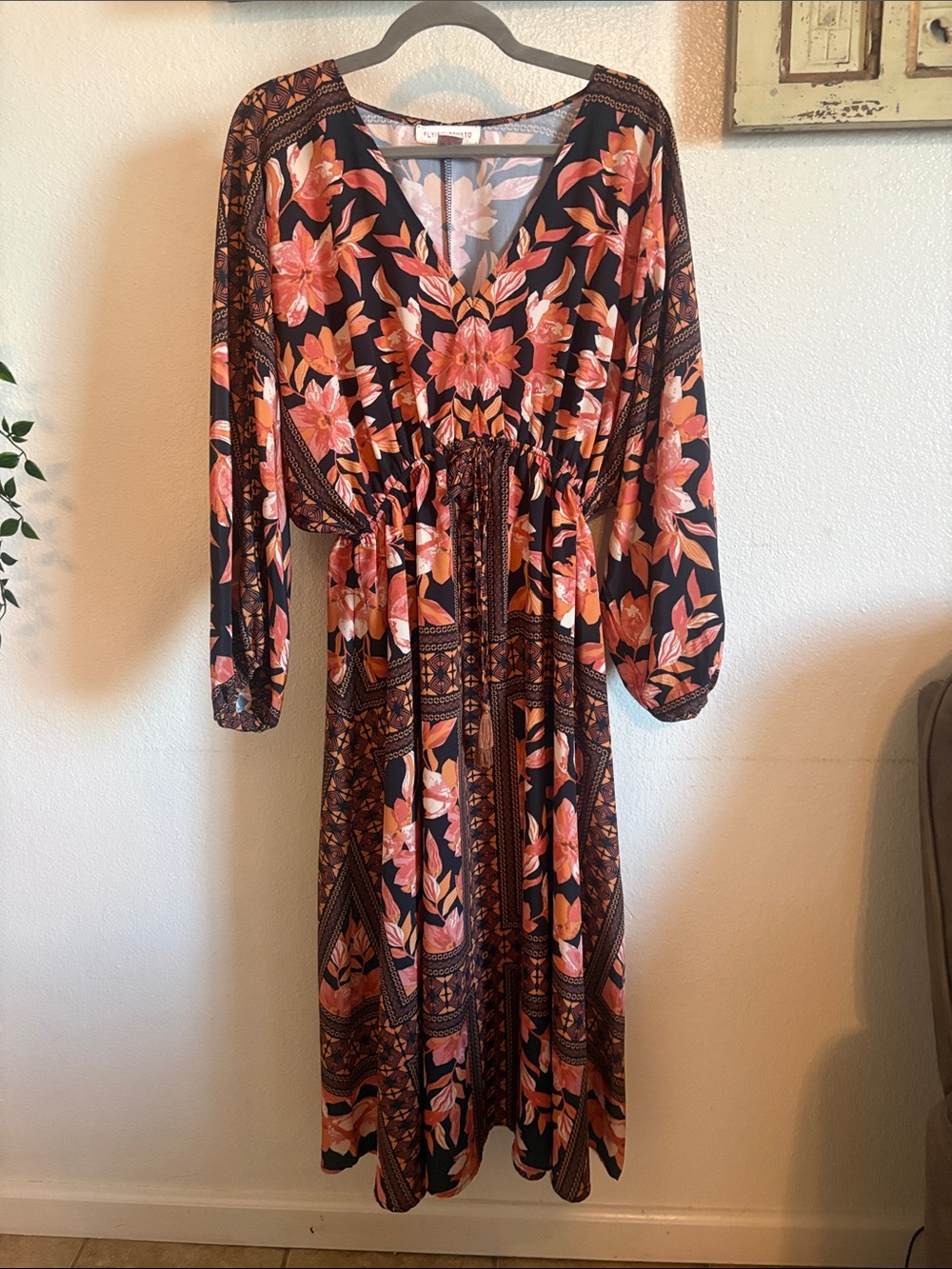 Floral V-Neck Maxi Dress with Elastic Waistband